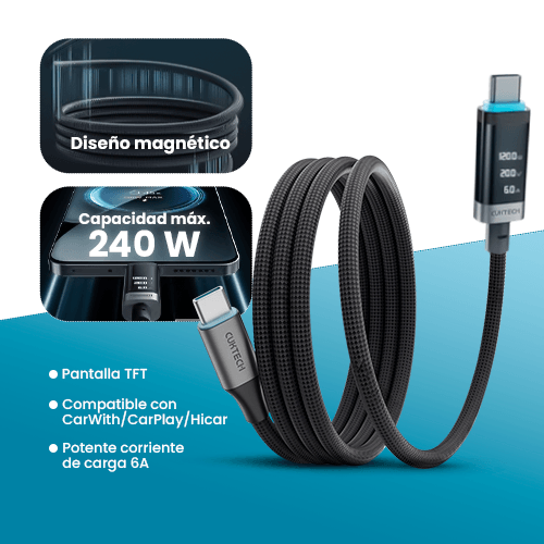 CUKTECH CMC615P Cable USB-C Magnético Trenzado 240W 6A — 1.5m